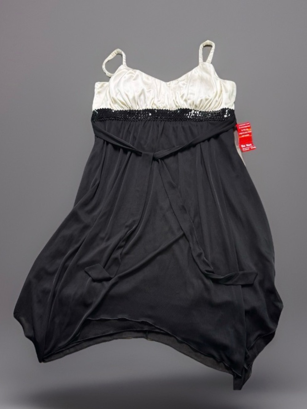 NWT En Focus Studio 16 Black White Sequin  Chiffon High Low Formal Dress Y2K NEW